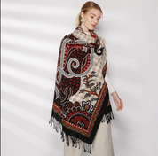 Anyyou 100% Merino Wool Black Dark Brown Symbolic Patterns Silk Satin Large Winter Scarf Pashmina Shawl Bandana Perfect For Women Ladies Fashion Style