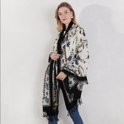 Anyyou 100% Merino Wool Blue Flower Design  Silk Satin Large Winter Scarf Pashmina Shawl Bandana Perfect For Women Ladies Fashion Style