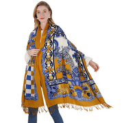 Anyyou 100% Merino Wool Mustartd Yellow Patterns  Silk Satin Large Winter Scarf Pashmina Shawl Bandana Perfect For Women Ladies Fashion Style