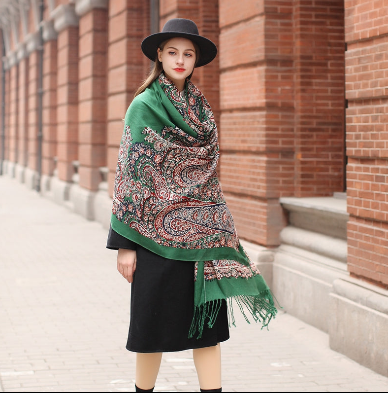 Anyyou 100% Merino Wool Patterns And Greens  Silk Satin Large Winter Scarf Pashmina Shawl Bandana Perfect For Women Ladies Fashion Style