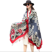 Anyyou 100% Pure Merino Wool Multicolor Rose Zentangle Stylish Poncho Winter Large Scarf With Trendy Pashmina Shawl Bandana  For Womenfashion Design