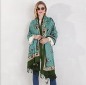Anyyou 100% Merino Wool Cyan And Flowers  Silk Satin Large Winter Scarf Pashmina Shawl Bandana Perfect For Women Ladies Fashion Style