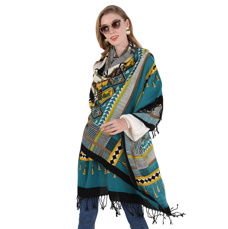 Anyyou 100% Merino Wool Pattern Chill Blues  Silk Satin Large Winter Scarf Pashmina Shawl Bandana Perfect For Women Ladies Fashion Style