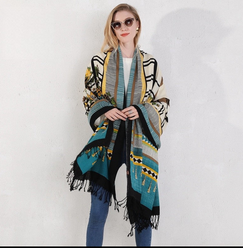 Anyyou 100% Merino Wool Pattern Chill Blues  Silk Satin Large Winter Scarf Pashmina Shawl Bandana Perfect For Women Ladies Fashion Style