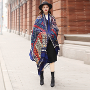 Anyyou 100% Merino Wool Blue Opus Zentangle  Silk Satin Large Winter Scarf Pashmina Shawl Bandana Perfect For Women Ladies Fashion Style