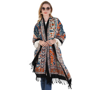 Anyyou 100% Merino Wool Blue Black And Orange  Silk Satin Large Winter Scarf Pashmina Shawl Bandana Perfect For Women Ladies Fashion Style
