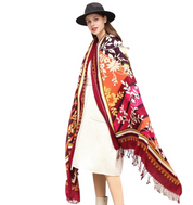 Anyyou 100% Merino Wool Burgundy  Silk Satin Large Winter Scarf Pashmina Shawl Bandana Perfect For Women Ladies Fashion Style