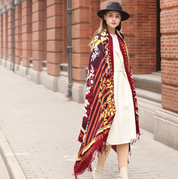 Anyyou 100% Merino Wool Burgundy  Silk Satin Large Winter Scarf Pashmina Shawl Bandana Perfect For Women Ladies Fashion Style