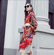 Anyyou 100% Merino Wool Native And Red Patterned  Silk Satin Large Winter Scarf Pashmina Shawl Bandana Perfect For Women Ladies Fashion Style