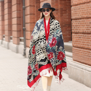 Anyyou 100% Pure Merino Wool Multicolor Rose Zentangle Stylish Poncho Winter Large Scarf With Trendy Pashmina Shawl Bandana  For Womenfashion Design