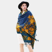 Anyyou 100% Merino Wool Yellow Blue Royal  Silk Satin Large Winter Scarf Pashmina Shawl Bandana Perfect For Women Ladies Fashion Style