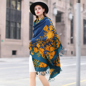 Anyyou 100% Merino Wool Yellow Blue Royal  Silk Satin Large Winter Scarf Pashmina Shawl Bandana Perfect For Women Ladies Fashion Style
