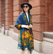 Anyyou 100% Merino Wool Yellow Blue Royal  Silk Satin Large Winter Scarf Pashmina Shawl Bandana Perfect For Women Ladies Fashion Style