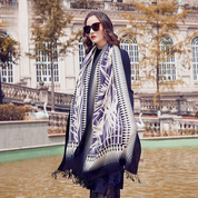 Anyyou 100% Merino Wool White Purple Patterned  Silk Satin Large Winter Scarf Pashmina Shawl Bandana Perfect For Women Ladies Fashion Style