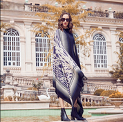 Anyyou 100% Merino Wool White Purple Patterned  Silk Satin Large Winter Scarf Pashmina Shawl Bandana Perfect For Women Ladies Fashion Style