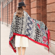 Anyyou 100% Pure Merino Wool Multicolor Rose Zentangle Stylish Poncho Winter Large Scarf With Trendy Pashmina Shawl Bandana  For Womenfashion Design