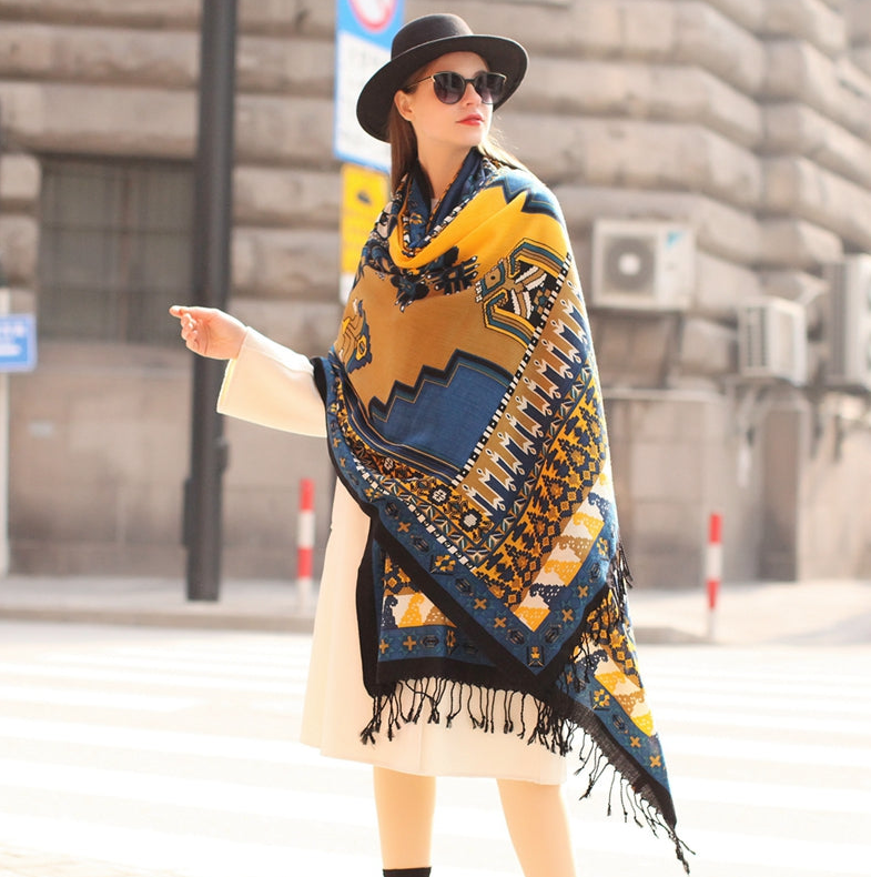 Anyyou 100% Merino Wool Khaki  Silk Satin Large Winter Scarf Pashmina Shawl Bandana Perfect For Women Ladies Fashion Style