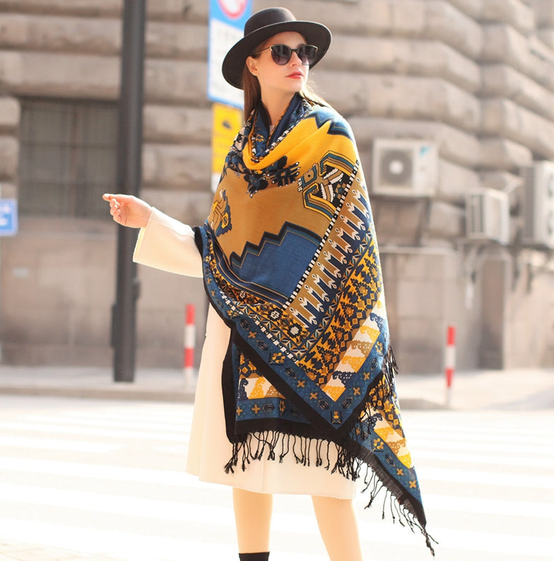 Anyyou 100% Merino Wool Khaki  Silk Satin Large Winter Scarf Pashmina Shawl Bandana Perfect For Women Ladies Fashion Style