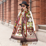 Anyyou 100% Merino Wool Dark Brown Flowers And Patterns Silk Satin Large Winter Scarf Pashmina Shawl Bandana Perfect For Women Ladies Fashion Style