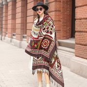 Anyyou 100% Merino Wool Dark Brown Flowers And Patterns Silk Satin Large Winter Scarf Pashmina Shawl Bandana Perfect For Women Ladies Fashion Style