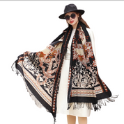 Anyyou 100% Merino Wool Black Brown Elegant Twirl Pattern Silk Satin Large Winter Scarf Pashmina Shawl Bandana Perfect For Women Ladies Fashion Style