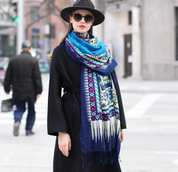 Anyyou 100% Merino Wool Sky Blue  Silk Satin Large Winter Scarf Pashmina Shawl Bandana Perfect For Women Ladies Fashion Style