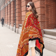 Anyyou 100% Merino Wool Black Red Orange  Silk Satin Large Winter Scarf Pashmina Shawl Bandana Perfect for Women Ladies Fashion Style