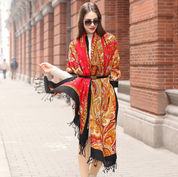 Anyyou 100% Merino Wool Black Red Orange  Silk Satin Large Winter Scarf Pashmina Shawl Bandana Perfect for Women Ladies Fashion Style