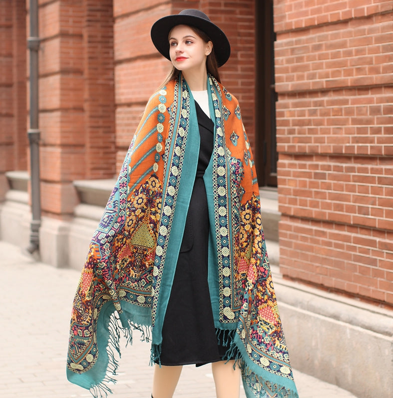 Anyyou 100% Merino Wool Simple Blue Colored Patterns Neck Silk Satin Large Winter Scarf Pashmina Shawl Bandana Perfect For Women Ladies Fashion Style