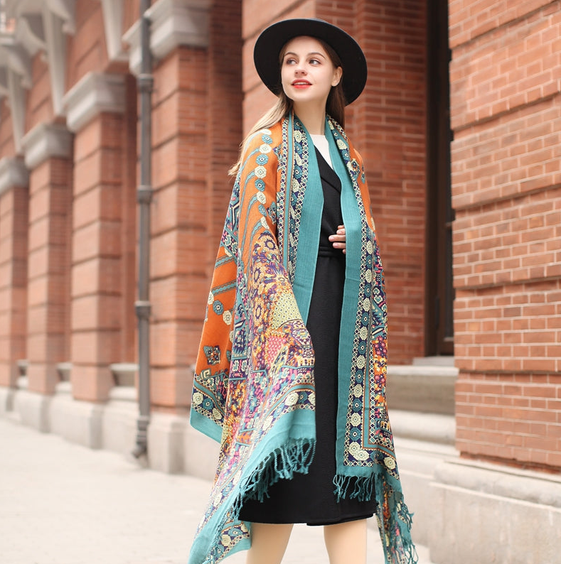 Anyyou 100% Merino Wool Simple Blue Colored Patterns Neck Silk Satin Large Winter Scarf Pashmina Shawl Bandana Perfect For Women Ladies Fashion Style