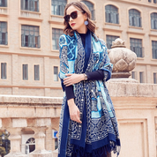 Anyyou 100% Merino Wool Navy Blue  Silk Satin Large Winter Scarf Pashmina Shawl Bandana Perfect For Women Ladies Fashion Style
