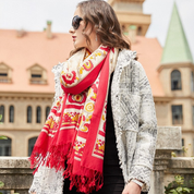 Anyyou 100% Merino Wool Red White Gold  Silk Satin Large Winter Scarf Pashmina Shawl Bandana Perfect For Women Ladies Fashion Style