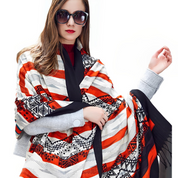 Anyyou 100% Pure Merino Wool Red Stripes Stylish Poncho Winter Large Scarf With Trendy Pashmina Shawl Bandana  For Womenfashion Design