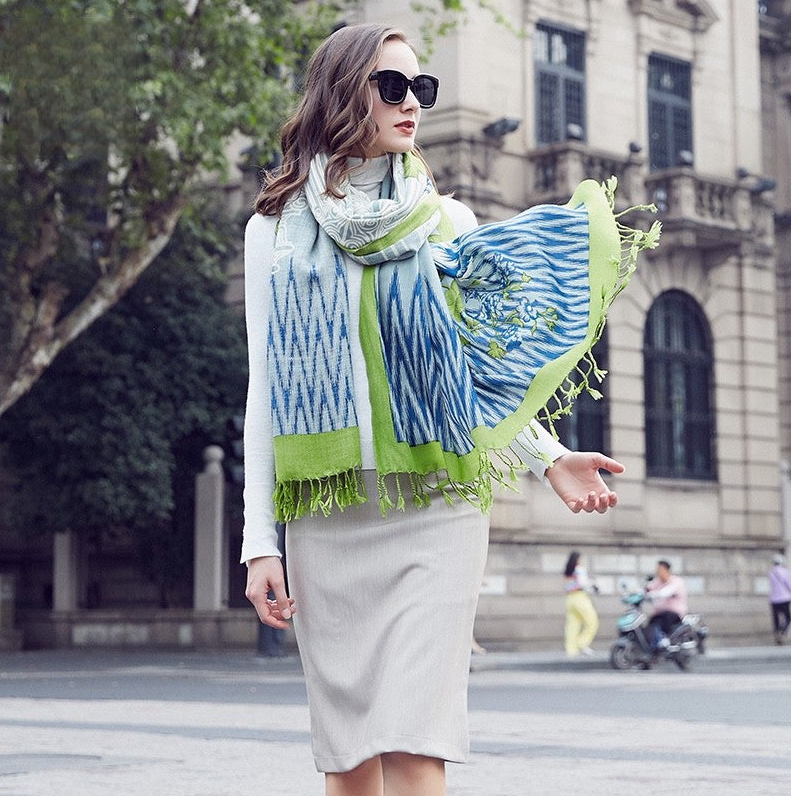 Anyyou 100% Merino Wool Green Blue White  Silk Satin Large Winter Scarf Pashmina Shawl Bandana Perfect For Women Ladies Fashion Style