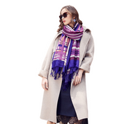 Anyyou 100% Merino Wool Purple Pink Lines  Silk Satin Large Winter Scarf Pashmina Shawl Bandana Perfect For Women Ladies Fashion Style
