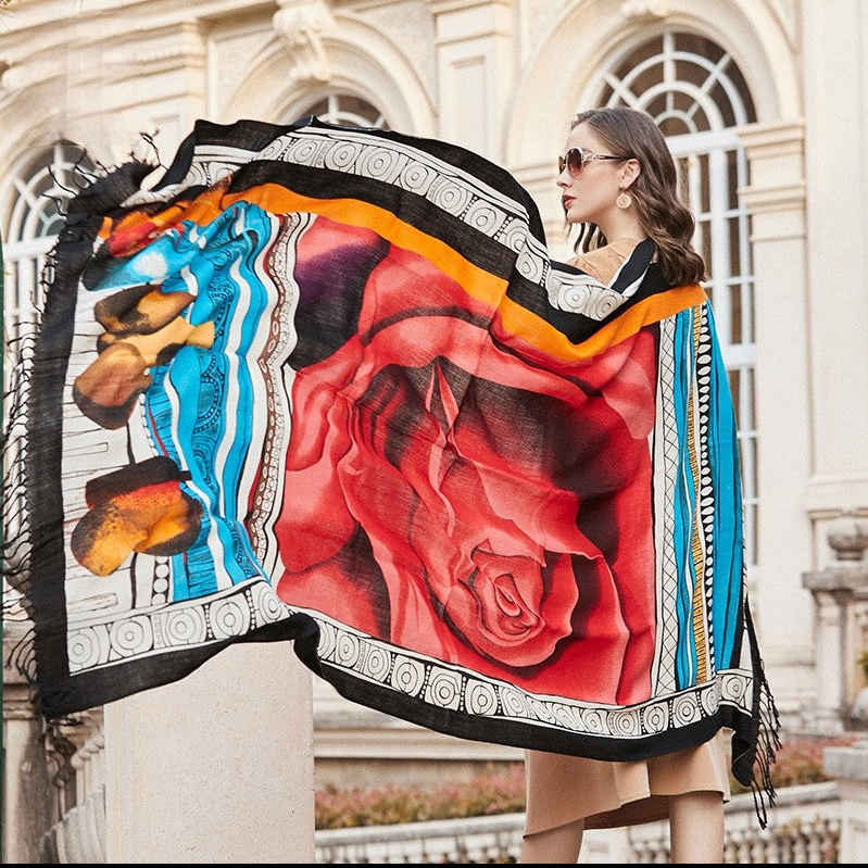 Anyyou 100% Merino Wool Multi-Color Multipatten  Silk Satin Large Winter Scarf Pashmina Shawl Bandana Perfect For Women Ladies Fashion Style