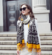Anyyou 100% Merino Wool Mustard And Patterns  Silk Satin Large Winter Scarf Pashmina Shawl Bandana Perfect For Women Ladies Fashion Style