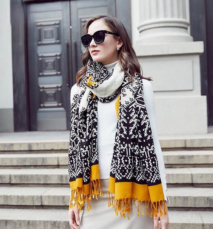 Anyyou 100% Merino Wool Mustard And Patterns  Silk Satin Large Winter Scarf Pashmina Shawl Bandana Perfect For Women Ladies Fashion Style