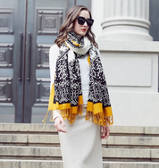 Anyyou 100% Merino Wool Mustard And Patterns  Silk Satin Large Winter Scarf Pashmina Shawl Bandana Perfect For Women Ladies Fashion Style