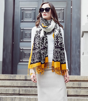 Anyyou 100% Merino Wool Mustard And Patterns  Silk Satin Large Winter Scarf Pashmina Shawl Bandana Perfect For Women Ladies Fashion Style
