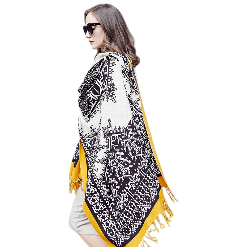 Anyyou 100% Merino Wool Mustard And Patterns  Silk Satin Large Winter Scarf Pashmina Shawl Bandana Perfect For Women Ladies Fashion Style