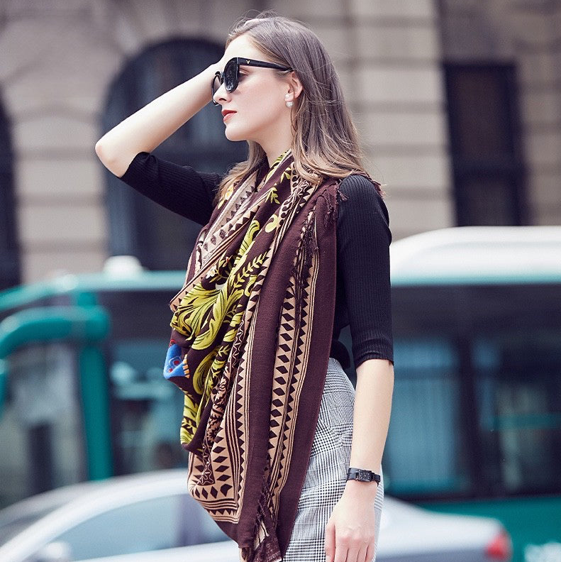 Anyyou 100% Merino Wool Multipattern Color  Silk Satin Large Winter Scarf Pashmina Shawl Bandana Perfect For Women Ladies Fashion Style