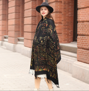 Anyyou 100% Merino Wool Brown Creative Pattern  Silk Satin Large Winter Scarf Pashmina Shawl Bandana Perfect For Women Ladies Fashion Style