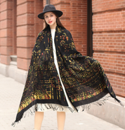 Anyyou 100% Merino Wool Brown Creative Pattern  Silk Satin Large Winter Scarf Pashmina Shawl Bandana Perfect For Women Ladies Fashion Style
