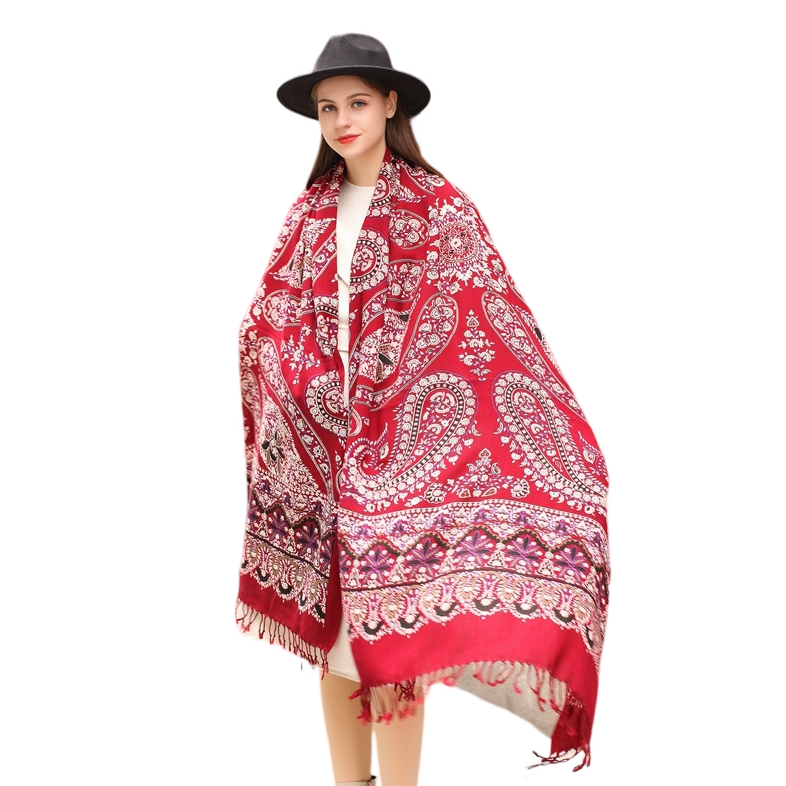 Anyyou 100% Merino Wool Claret  Silk Satin Large Winter Scarf Pashmina Shawl Bandana Perfect For Women Ladies Fashion Style