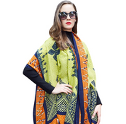 Anyyou 100% Pure Merino Wool Green Facet Pattern Stylish Poncho Winter Large Scarf With Trendy Pashmina Shawl Bandana For Womenfashion Design