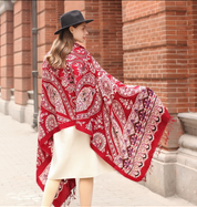 Anyyou 100% Merino Wool Claret  Silk Satin Large Winter Scarf Pashmina Shawl Bandana Perfect For Women Ladies Fashion Style
