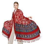 Anyyou 100% Merino Wool Red Aztec Chic  Silk Satin Large Winter Scarf Pashmina Shawl Bandana Perfect For Women Ladies Fashion Style