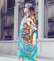 Anyyou 100% Merino Wool Cyan Multipattern  Silk Satin Large Winter Scarf Pashmina Shawl Bandana Perfect For Women Ladies Fashion Style