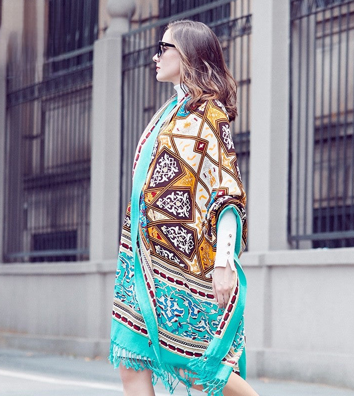 Anyyou 100% Merino Wool Cyan Multipattern  Silk Satin Large Winter Scarf Pashmina Shawl Bandana Perfect For Women Ladies Fashion Style